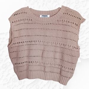RSQ Tan Loose Knit Sleeveles Cropped Sweater/Vest Top